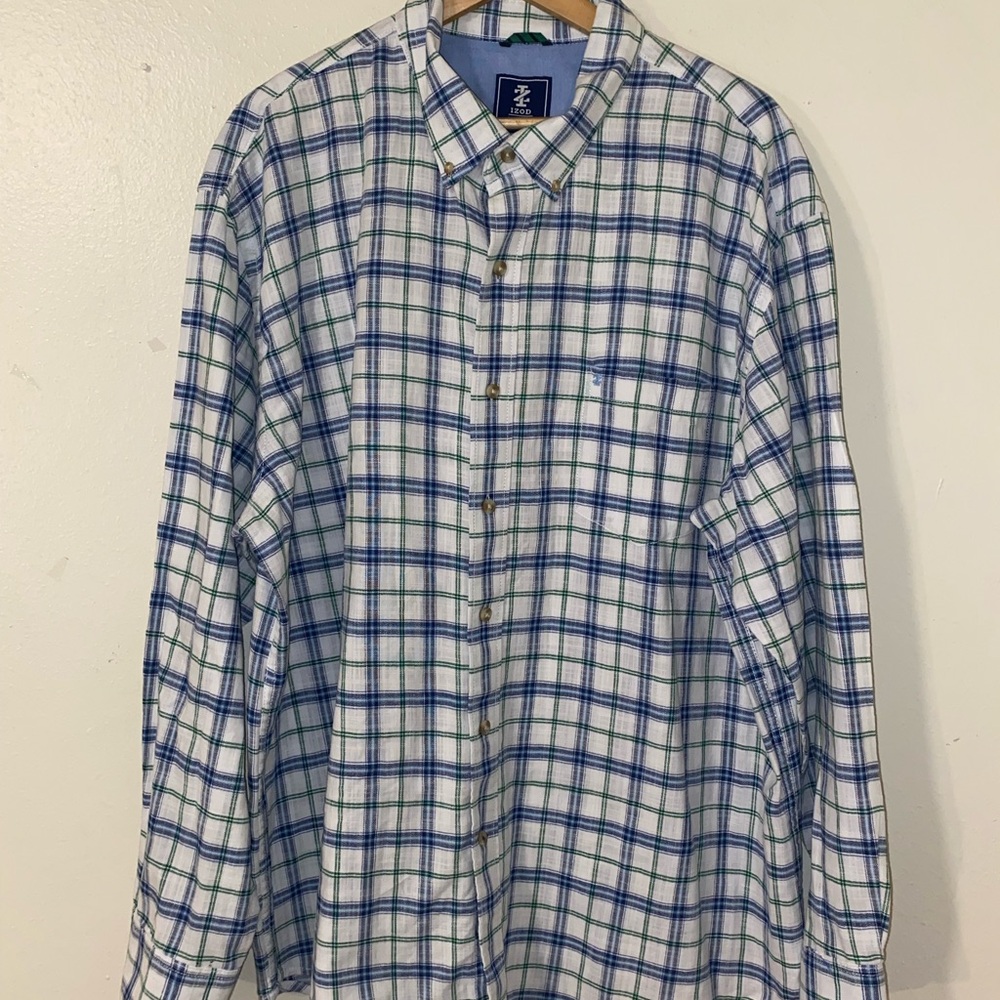 Izod Blue and Green Casual Button Down Shirt Size XXL - Picture 2 of 9